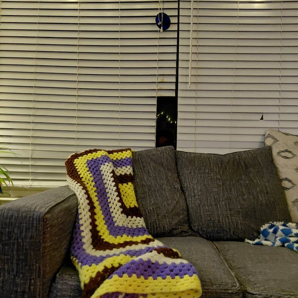 Cottagecore Crochet Granny Square Blanket Vintage Style Afghan Throw 58in